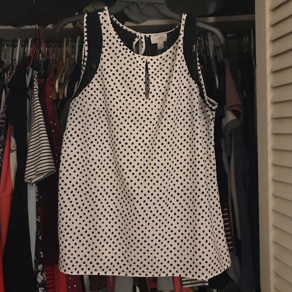 Loft tank top, white with black dots and lace